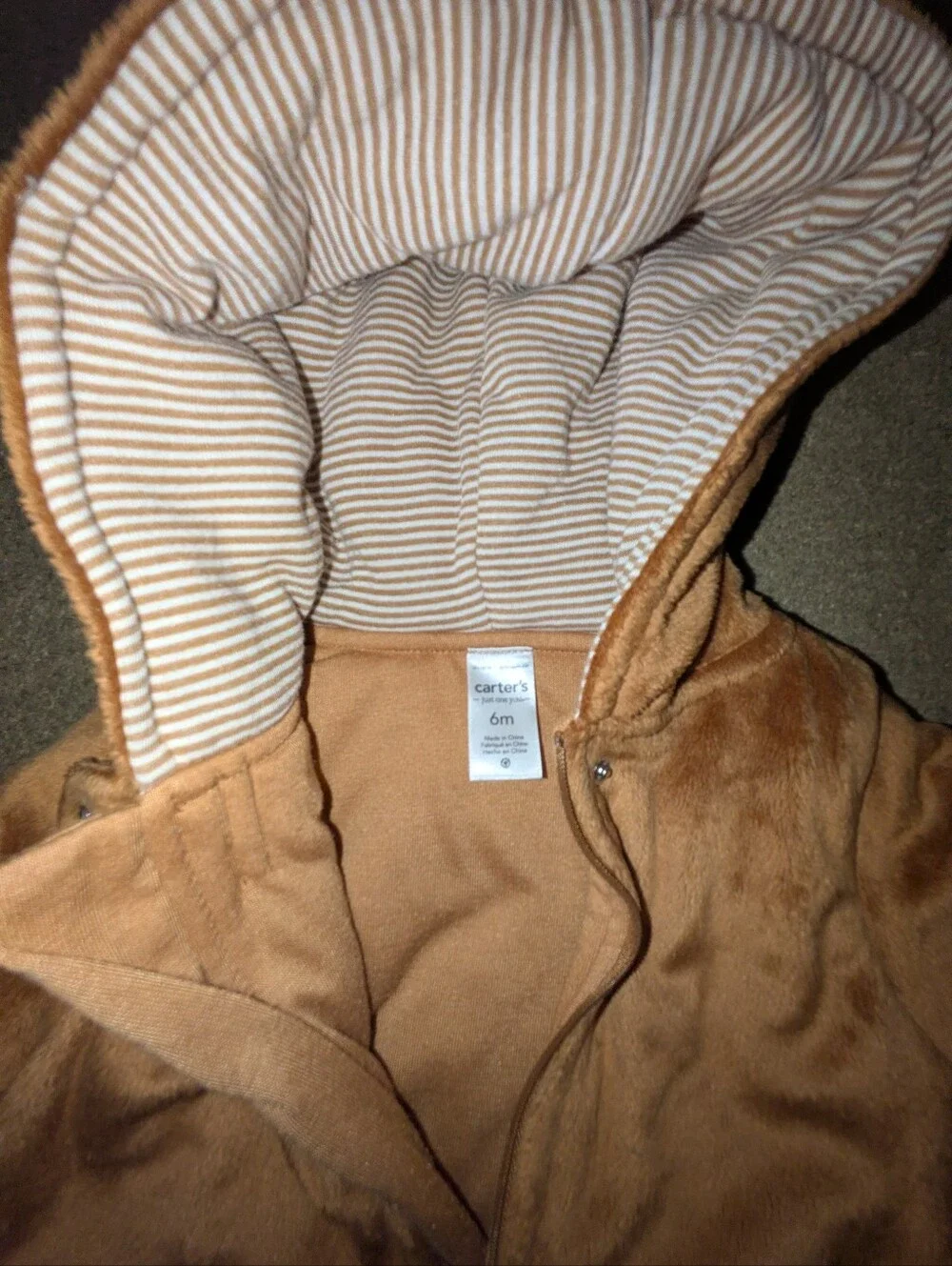 Carter's Brown Plush Hooded Baby One-Piece with Bear Feet And Bear Ears